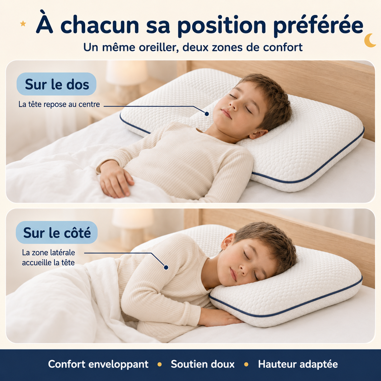 Mon Premier Oreiller™ –  L’Oreiller Ergonomique Adapté à Sa Taille, Son Âge et Ses Positions